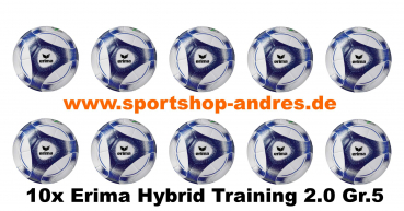 10er Ballpaket Erima Fußball Hybrid Training 2.0 blau inkl. Ballnetz